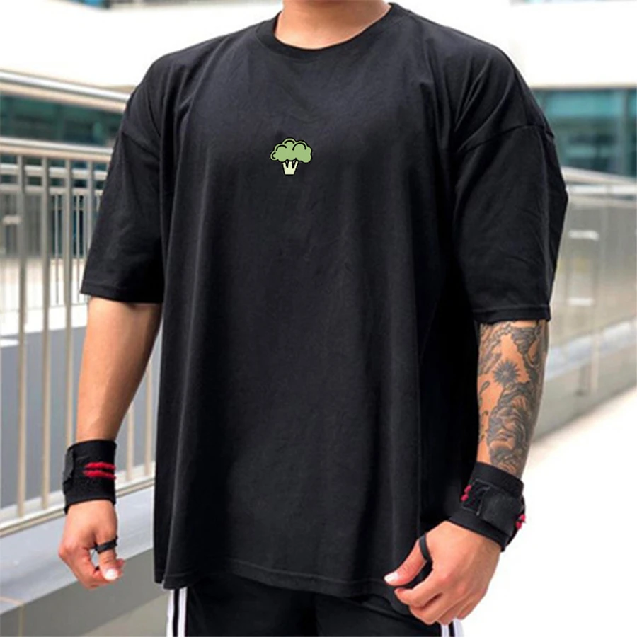 

Men Clothing Short Sleeve Shirt Street Wear Black T Shirt for Men Bodybuilding Brocade-blue Print Loose T-shirt Workout Fitness