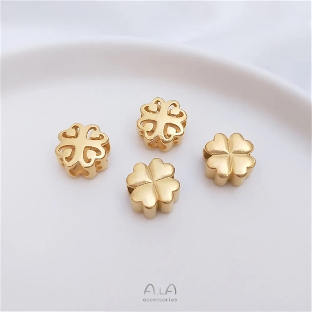 

Vietnam gold sand four-leaf clover beads large hole back cloud gold red rope bracelet 3D hard gold diy accessories