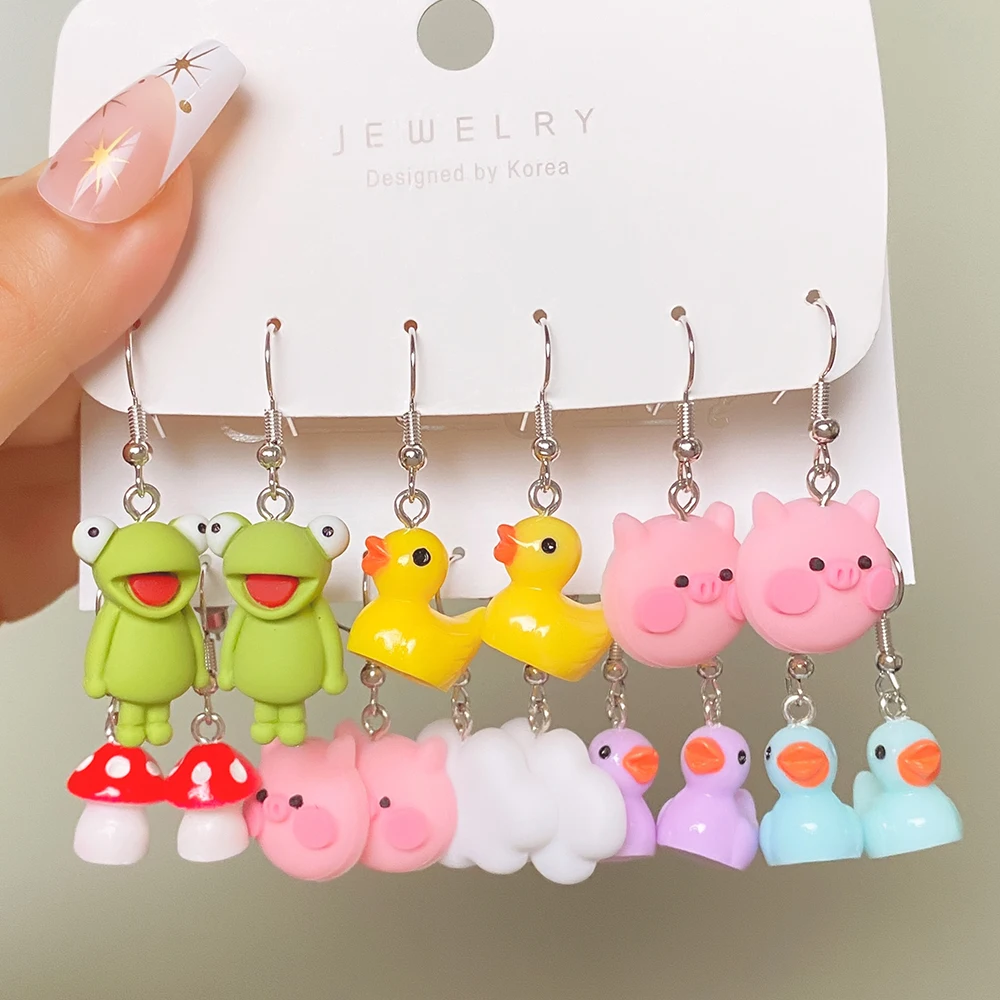 

KISSWIFE New Animal Frog Pig Duck Earrings Set For Women Girls Kids Resin Acrylic Cloud Mushroom Drop Earrings Fashion Jewelry