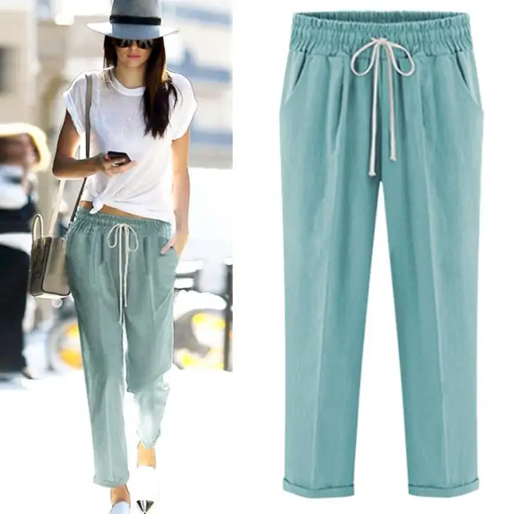 

Брюки Женские однотонные хлопковые до щиколотки, повседневные офисные штаны ярких цветов в офисном стиле, с эластичным поясом, 6XL, на лето