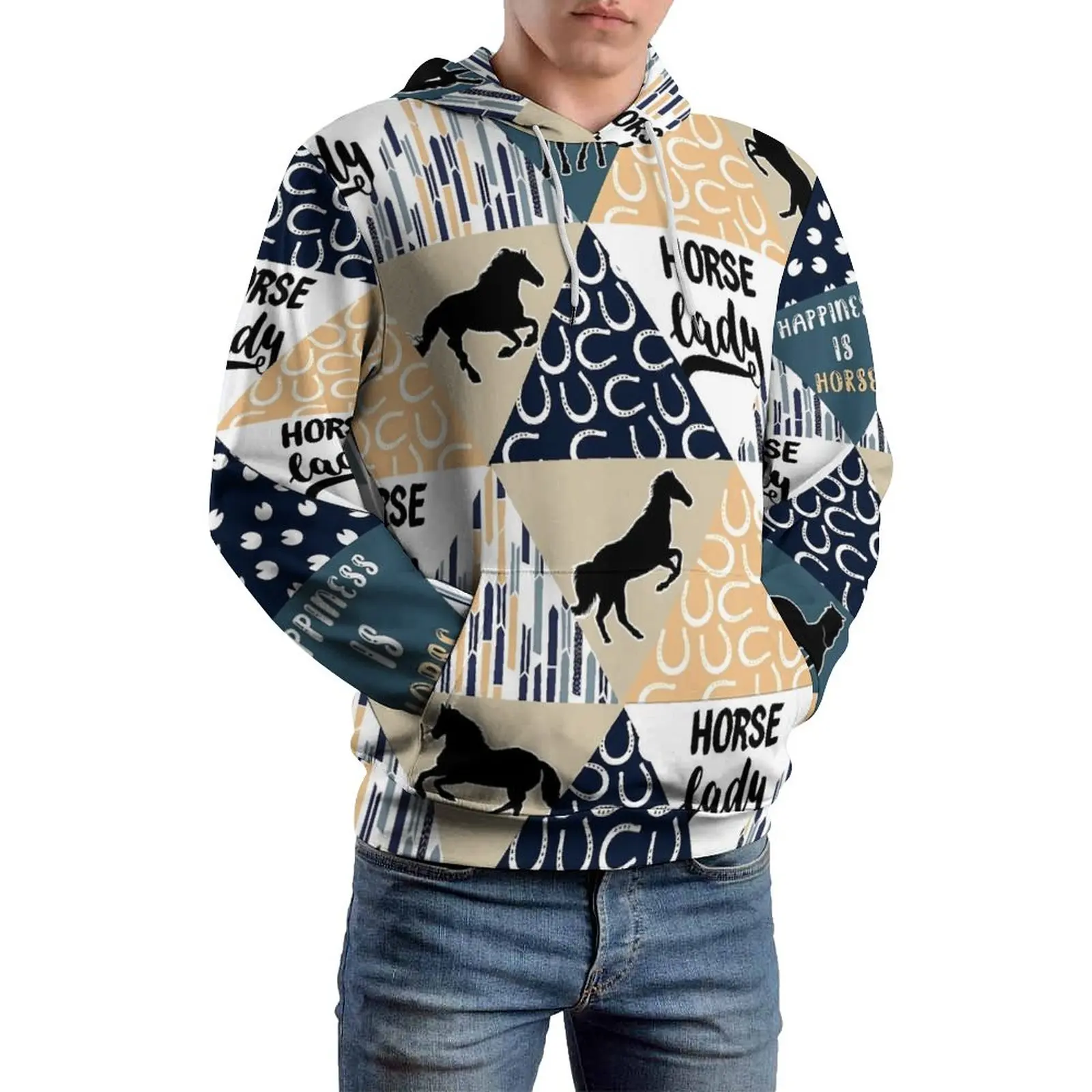 

Свободные толстовки с рисунком лошадей и треугольников, толстовка в уличном стиле, свитшоты с длинным рукавом и милым рисунком