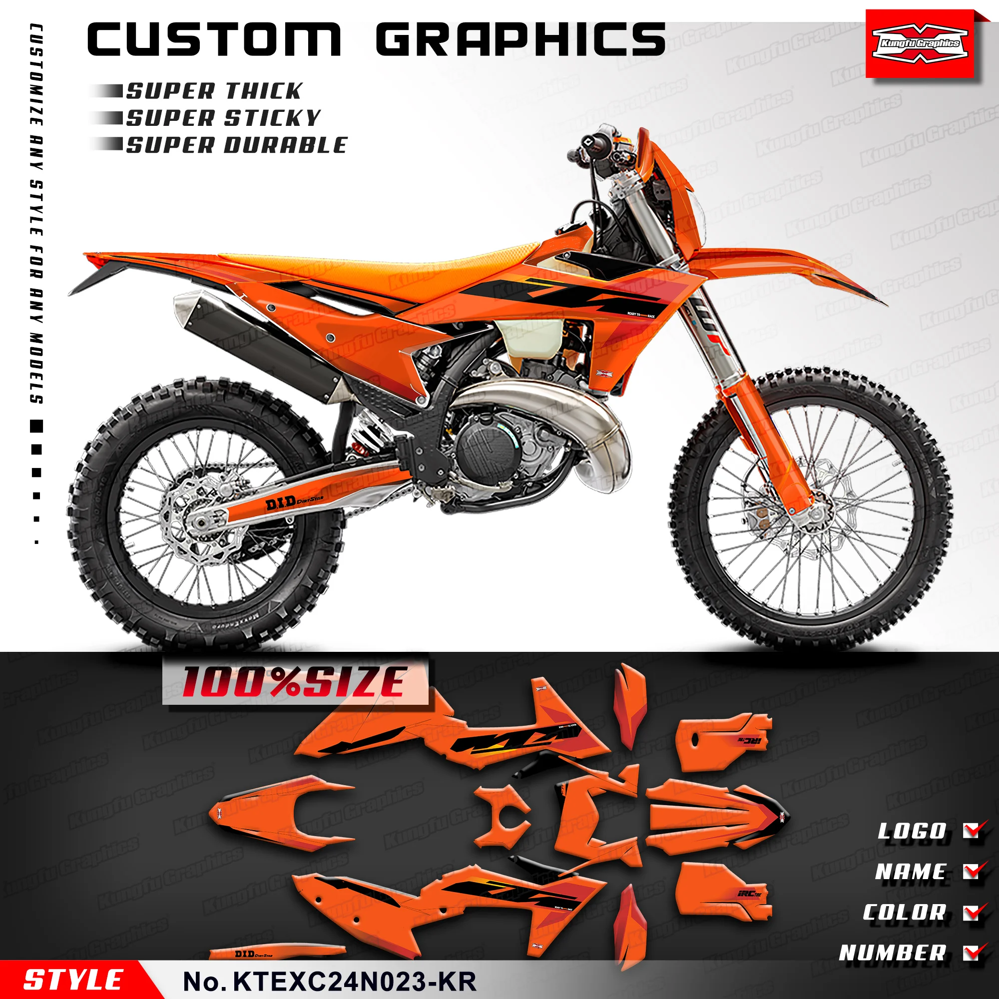 Набор гоночных графических наклеек KUNGFU GRAPHICS для KTM 150 250 300 350 450 500 EXC EXC-F XC-W XCW XCF-W 2024