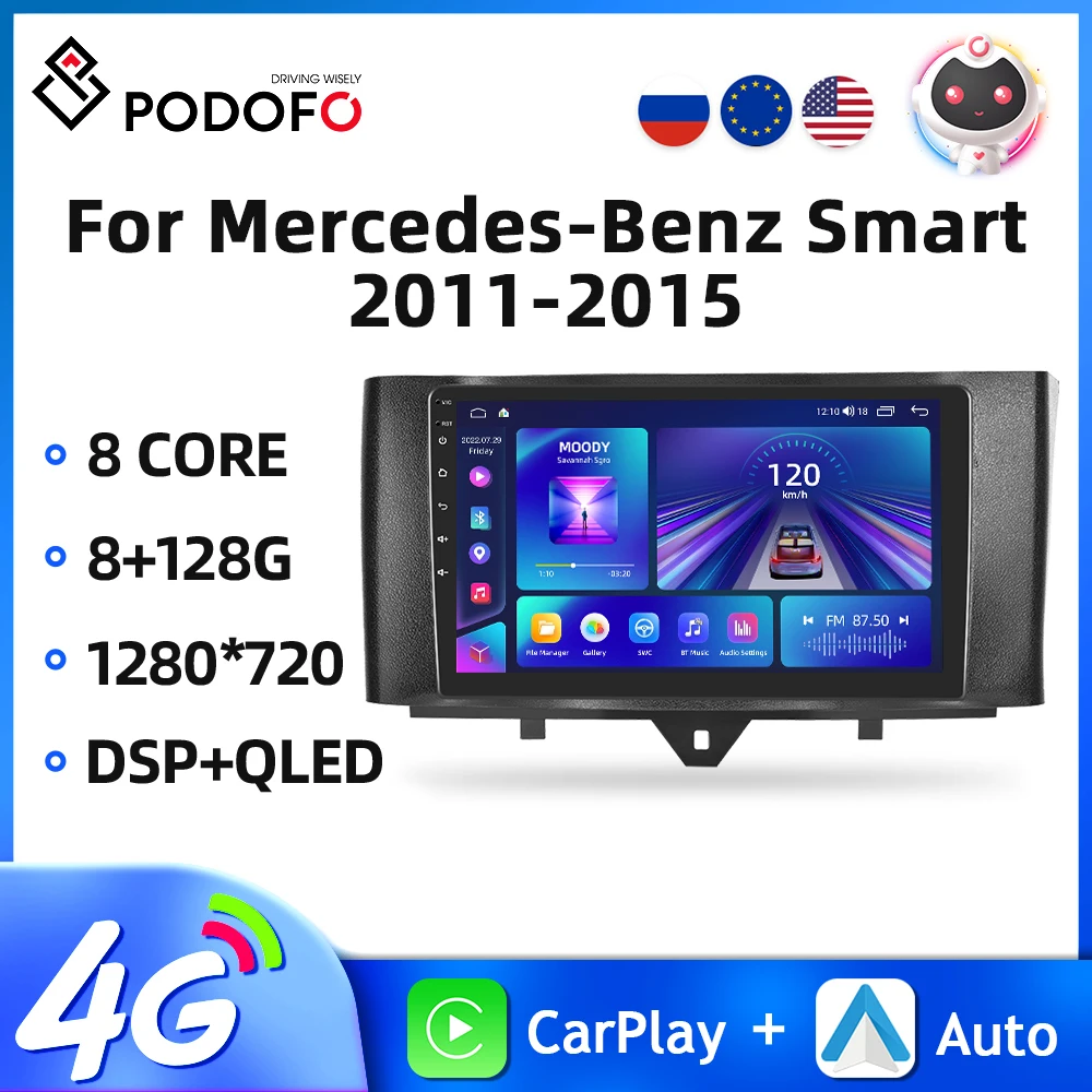 

Автомагнитола Podofo, 2DIN, для Mercedes-Benz Smart 2011-2015, Android, мультимедийный видеоплеер, GPS-навигация, 4G, Wi-Fi, для Carplay