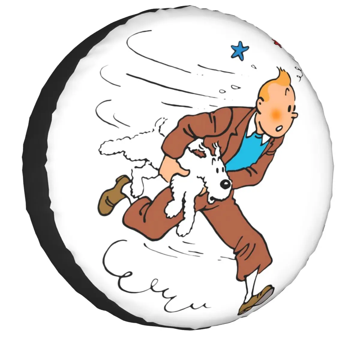 

Adventure Dog Man Manga Spare Wheel Tire Cover Herge Comic Snowy Dogs For Jeep SUV Trailer Vehicle Accessories 14-17 Inch