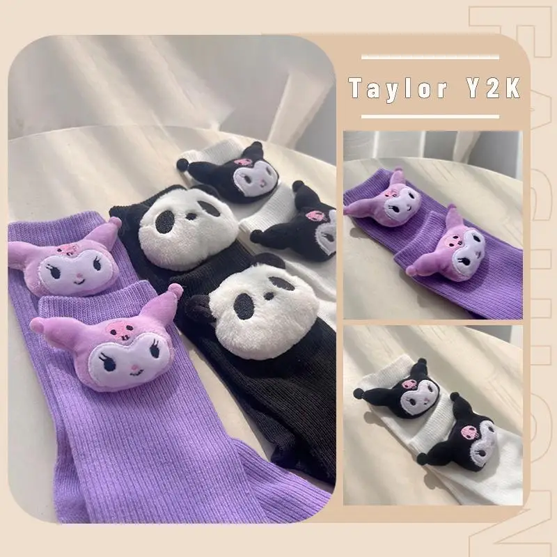 

Sanrio Kuromi Socks Anime Y2K Sweet Girls Kawaii Plush Doll Stockings Japanese Cartoon Versatile Three-Dimensional Stockings