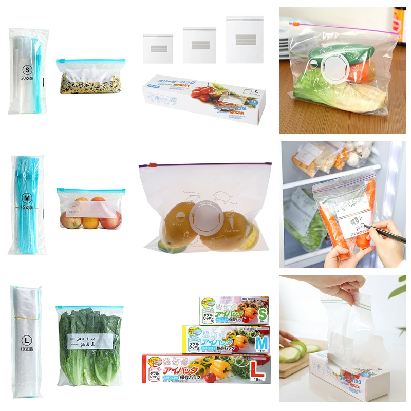 

10-30Pcs PVC Fresh Keeping Bag Vegetable Fruit Storage Freezing Preservation Zipper Sealed Bags Kitchen Food Organization Tools