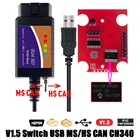 V1.5 USB ELM327 работает на Forscan HS CANMS CAN OBD2 считыватель кодов Переключатель ELM 327 USB FTDI PIC18F25K80 WIFI ELM 327 автоматический сканер