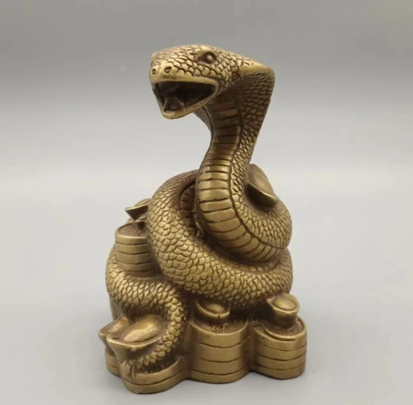 

China brass zodiac snake crafts statue