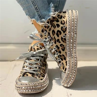 women sneakers leopard rivets shoes women canvas shoes leisure lace up low high top sneakers basket femme big size women shoes