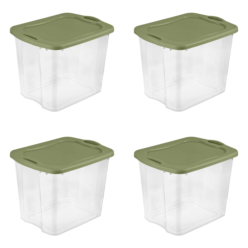 

95 Qt. EZ Carry Plastic, Clear/Sage Legume, Set of 4 Storage Bin Storage Basket