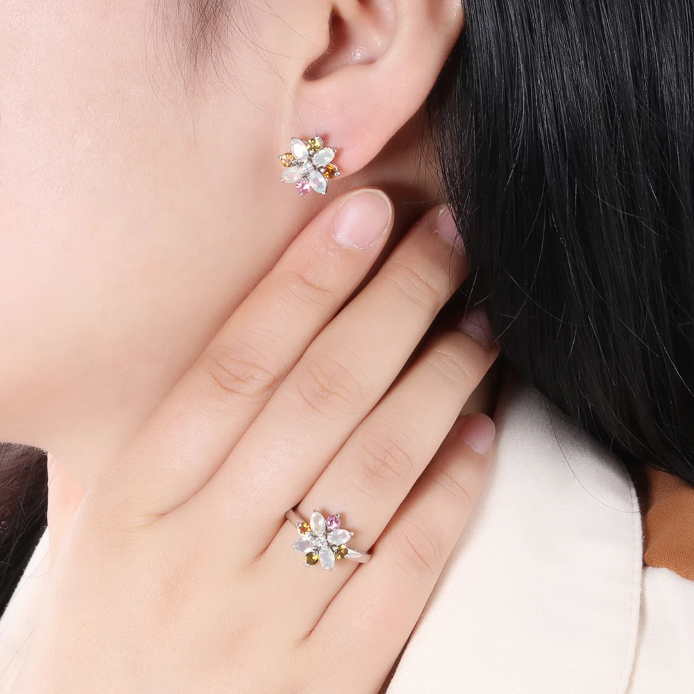 Романтический цветочный дизайн богатый натуральный цвет опал турмалин кольцо