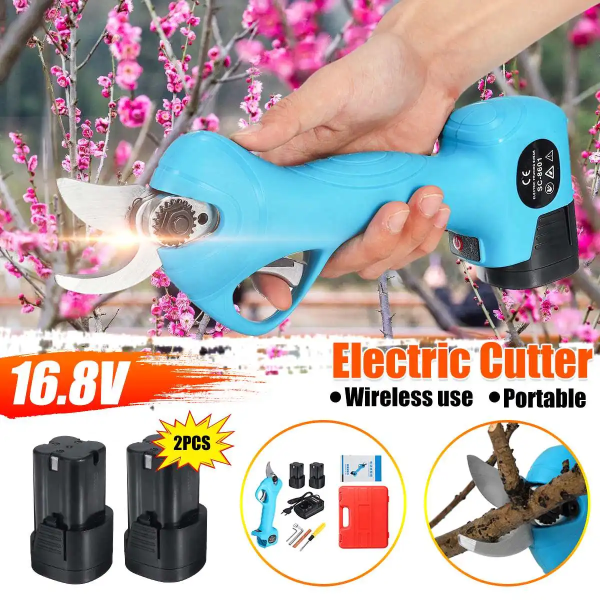 

Electric Pruning Scissors Pruning Shears 600W Rechargeable Garden Pruner Secateur Branch Cutter Cutting Tool with 2pc Battery