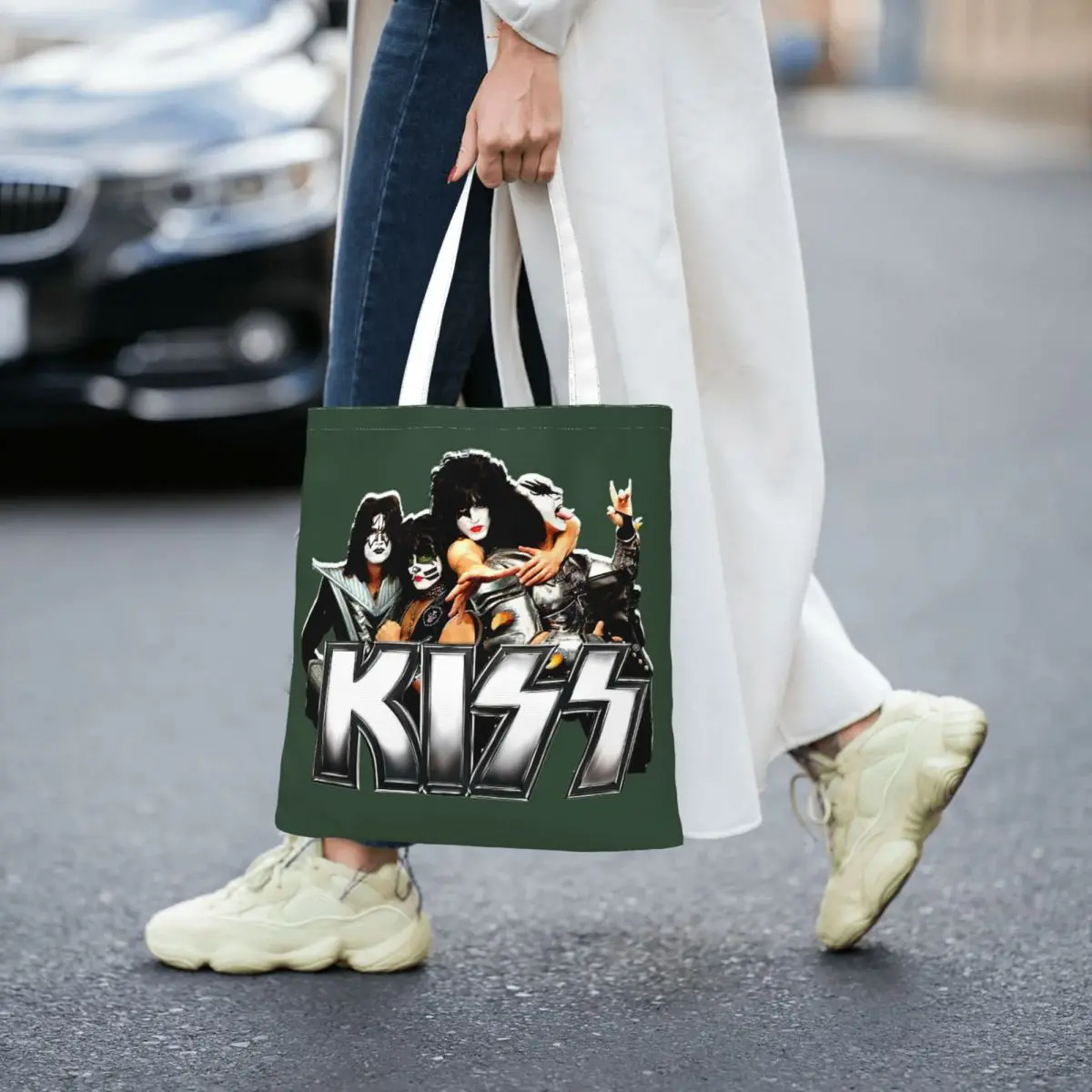 Kiss Band Totes Canvas Handbag Women Canvas Shopping Bag
