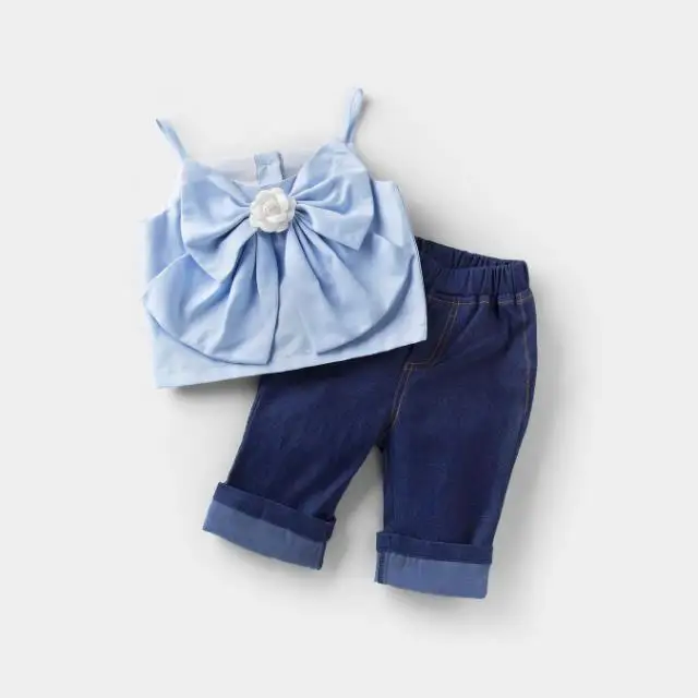 

Wholesale Toddler Baby Girl Clothes Set Sling Tops +Jeans 2Pcs Kids Girls Clothing Children Pants Sets Outfits