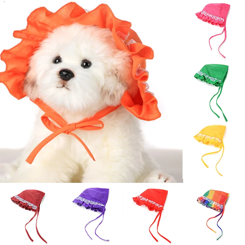 

Spring Summer Fashion Dog Sun Hat Lace Lovely Colorful Sunscreen Protection Outdoor Dogs Pet Cap Sunhat Hat Puppy Hat Frenulum