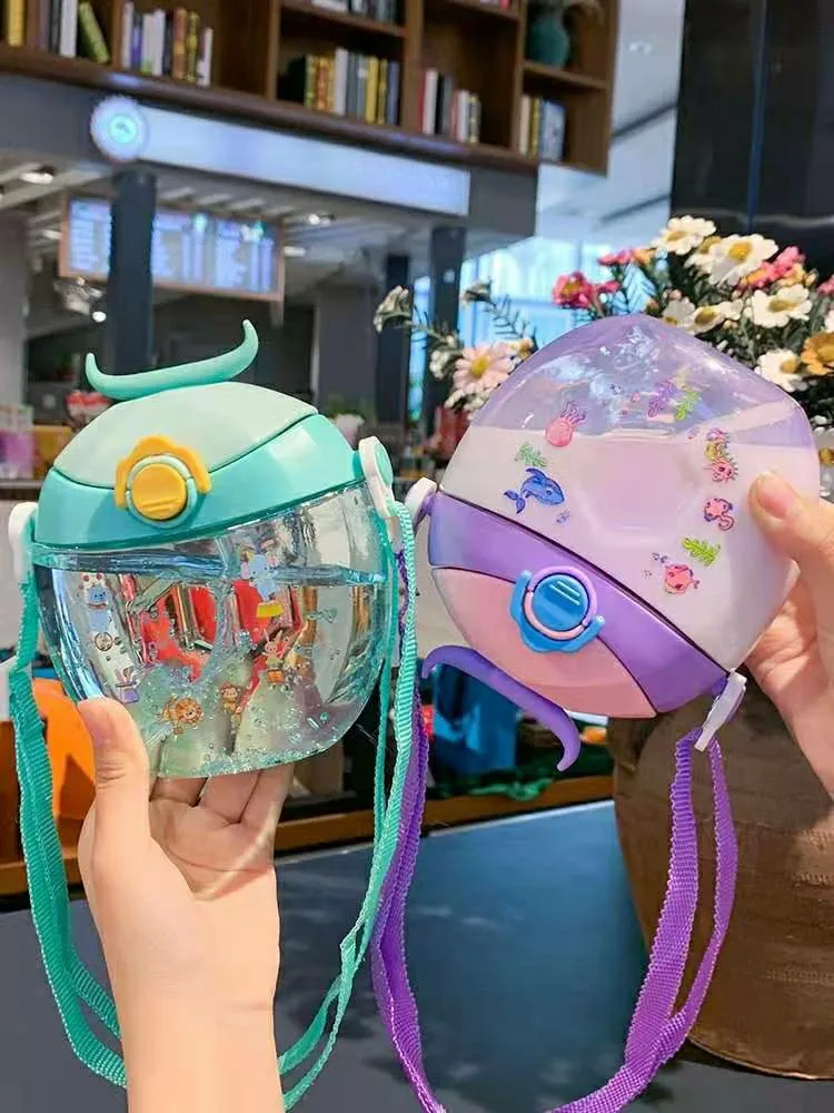 

Cartoon Cup Children's Plastic Straw Cup Drinking Cup Student Portable Water Bottle