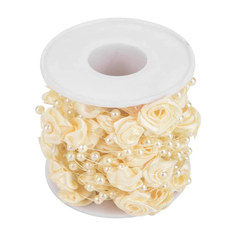 

10M/Roll Rose Artificial Pearl Wire Beads Garland String DIY Wedding Pearl Bead Garland Rope Decoration(Beige)