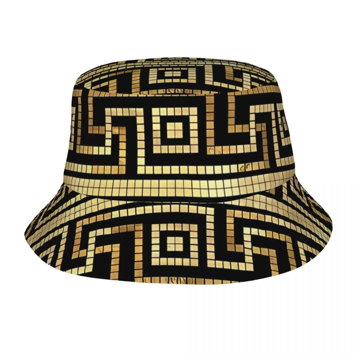 Мозаичная греческая шляпа Meander с греческим ключом черная и зеленая весенние