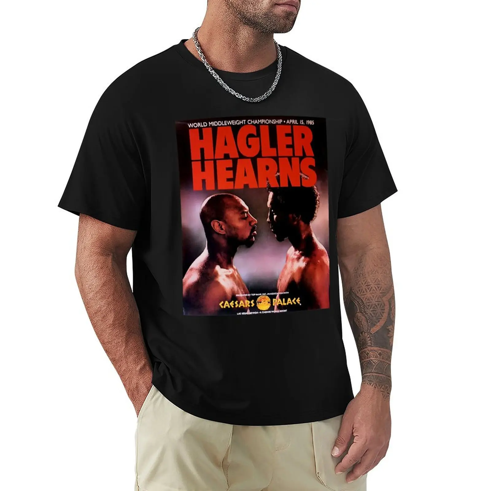 Фото Мужская и женская футболка Hagler Hearns для фанатов музыки, базовая однотонная футболка на все сезоны. №1