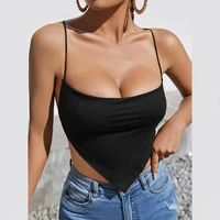 womens camis vest top summer sexy solid color slim strapless spaghetti strap top womens backless bandage irregular vest