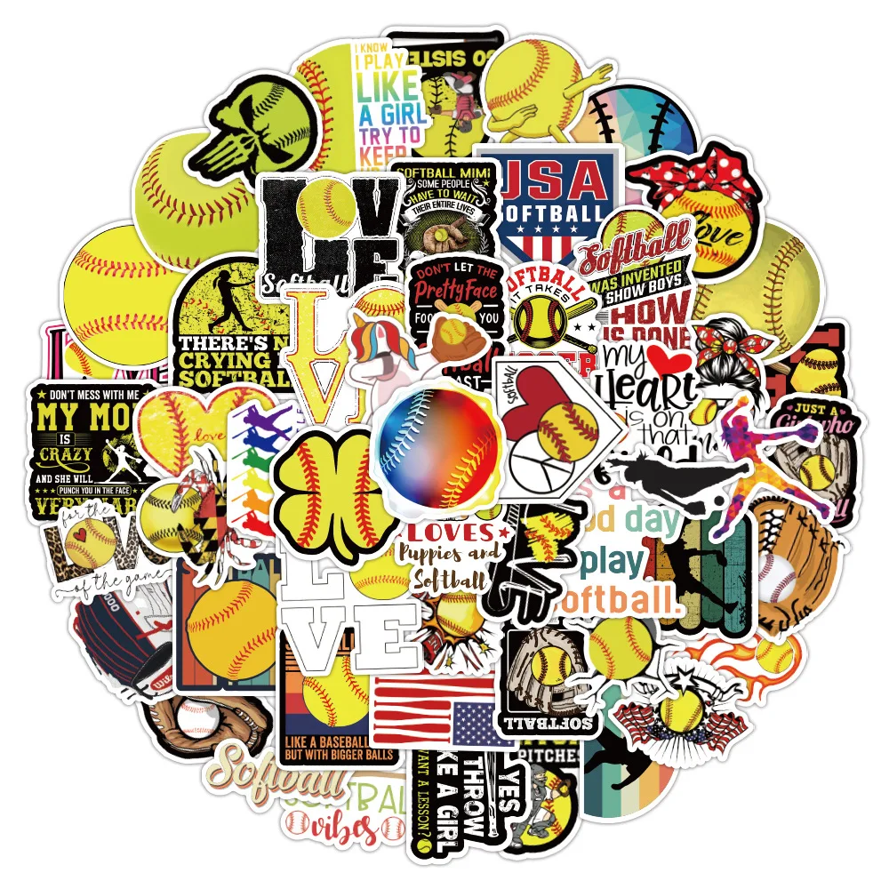 

50/100Pcs Sports Ball Softball Stickers for Kid Sticker Decals Toy Helmet Motorcycle Phone Case Luggage