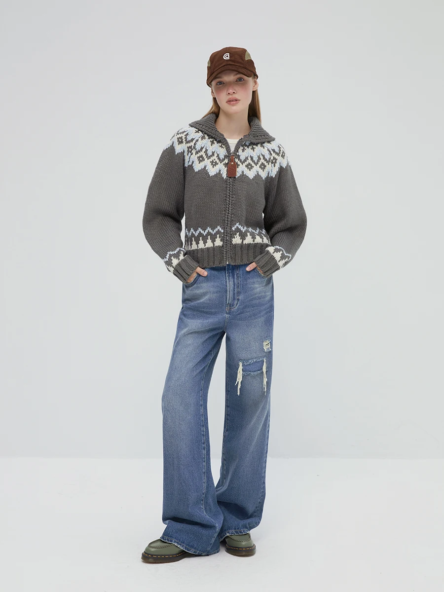 A Fairisland вязаный кардиган женский винтажный свитер толстое теплое свободное