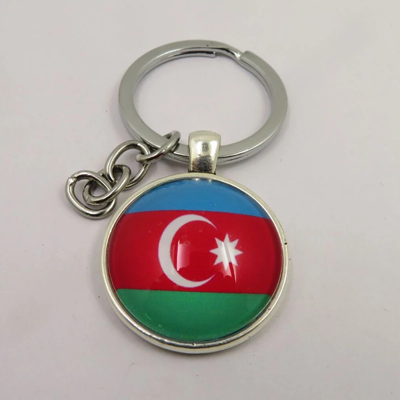 Модный брелок Азербайджан 25x25 мм стеклянные бусины флаг подвески для ювелирных изделий DIY женщины мужчины автомобильный брелок кольцо подарки.