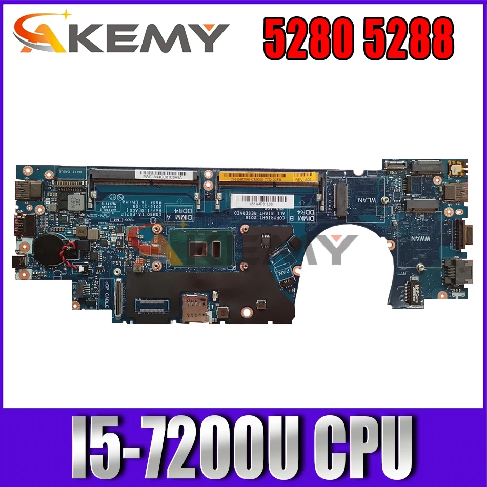 

For DELL Latitude 5280 5288 Laptop Motherboard I5-7200U CPU LA-E071P CN-04T711 04T711 4T711 Tested 100% work