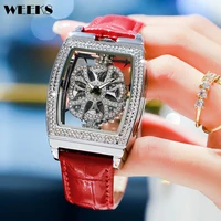 luxury diamond crystal women watches turntable transparent dial female iced out stone girl quartz wrist clock tonneau wristwatch