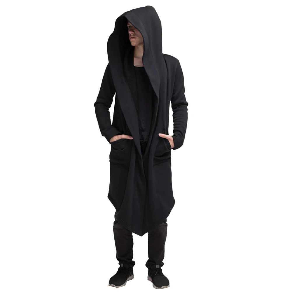 

Fashion Men's Long Open Stitch Overcoats Hooded Trench Casual Ruffles Solid Color Cloak Cape Coat Outwear Clothing