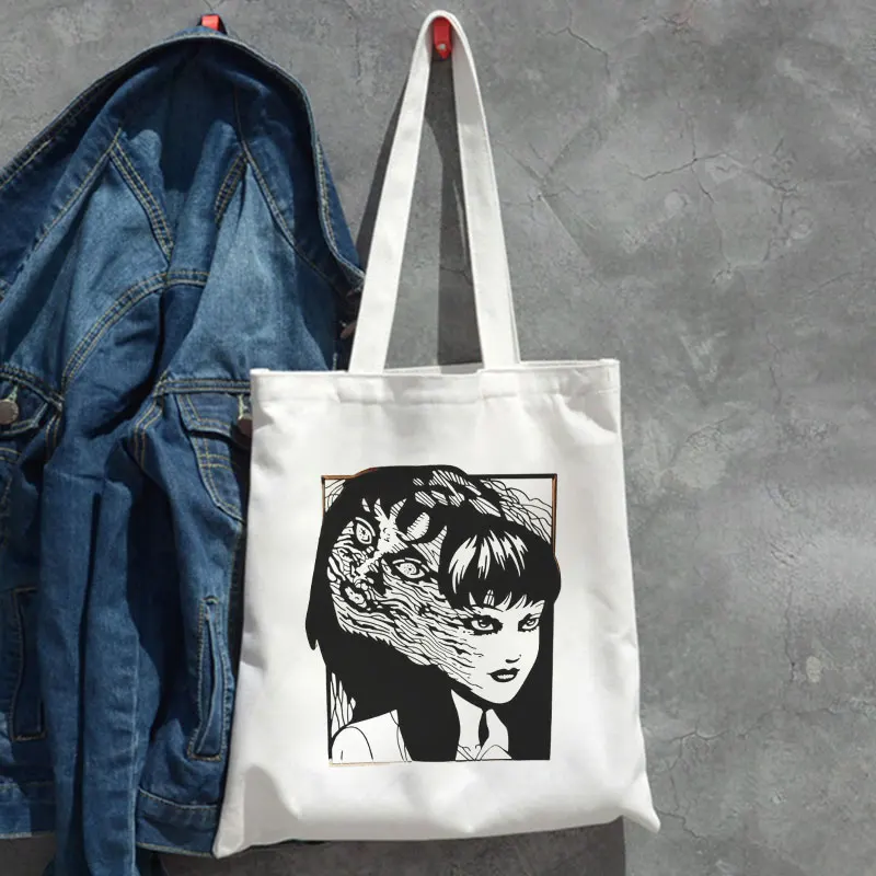 

Tomie Japanese Anime Women Bags Harajuku Gothic Canvas Bag Horror Cartoon Large Capacity Shopper Bag Casual Teacher Gift Bag