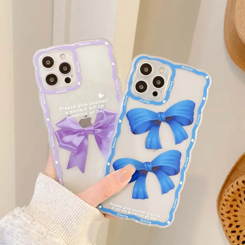 

Bow Butterfly Cute Clear Soft Silicone phone case for iphone 11 12 pro max 13 promax x xr xsmax wave pattern back cover capa