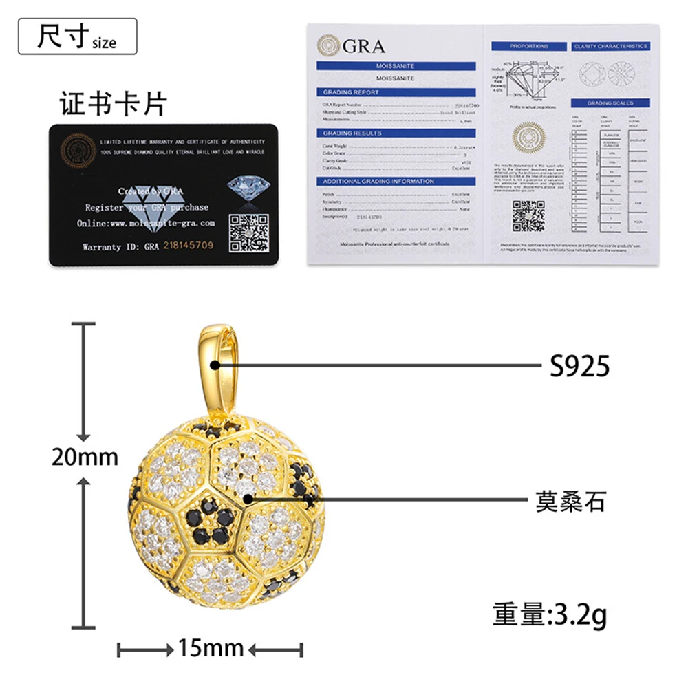 Football Moissanite Necklaces for Women S925 Silver Pendant Men Hip Hop Jewelry Pass Diamonds Tester With GRA Free Shipping