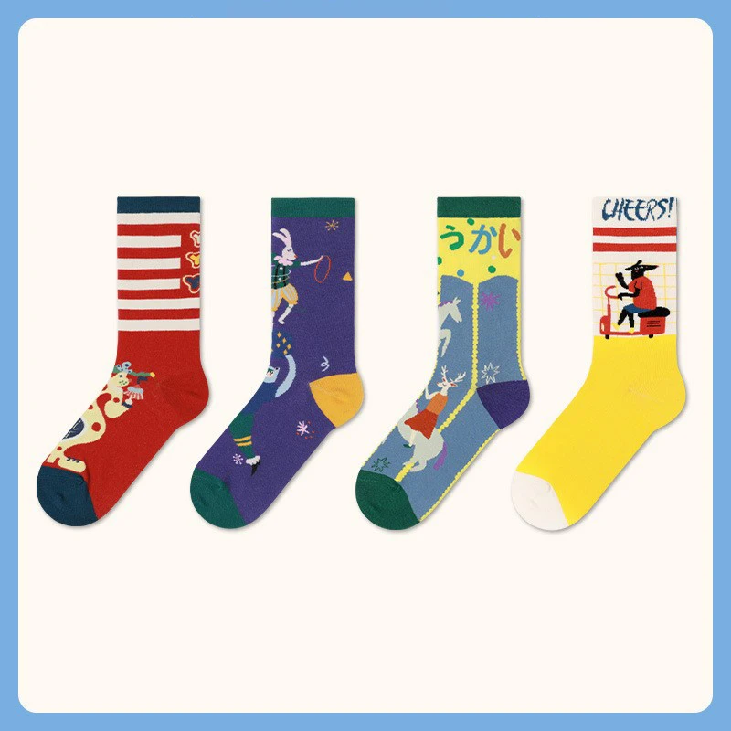 5 pairs of high-quality men's and women's socks holiday amusement park series socks men's socks women's socks