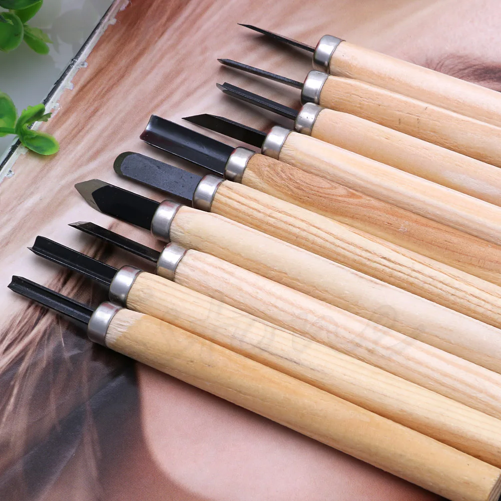 

10 pcs Set Hand Wood Chisels Carving Knife For Basic Woodcut Working Tool New J2FA