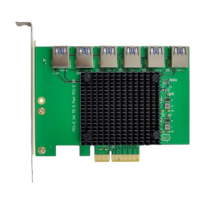 

PCI-E X4 to 6 USB Slots Riser Card ASM1812 USB3.0 to 6XPCI-E X1 Expansion Card USB3.0 Multiplier Card for Bitcoin Mining