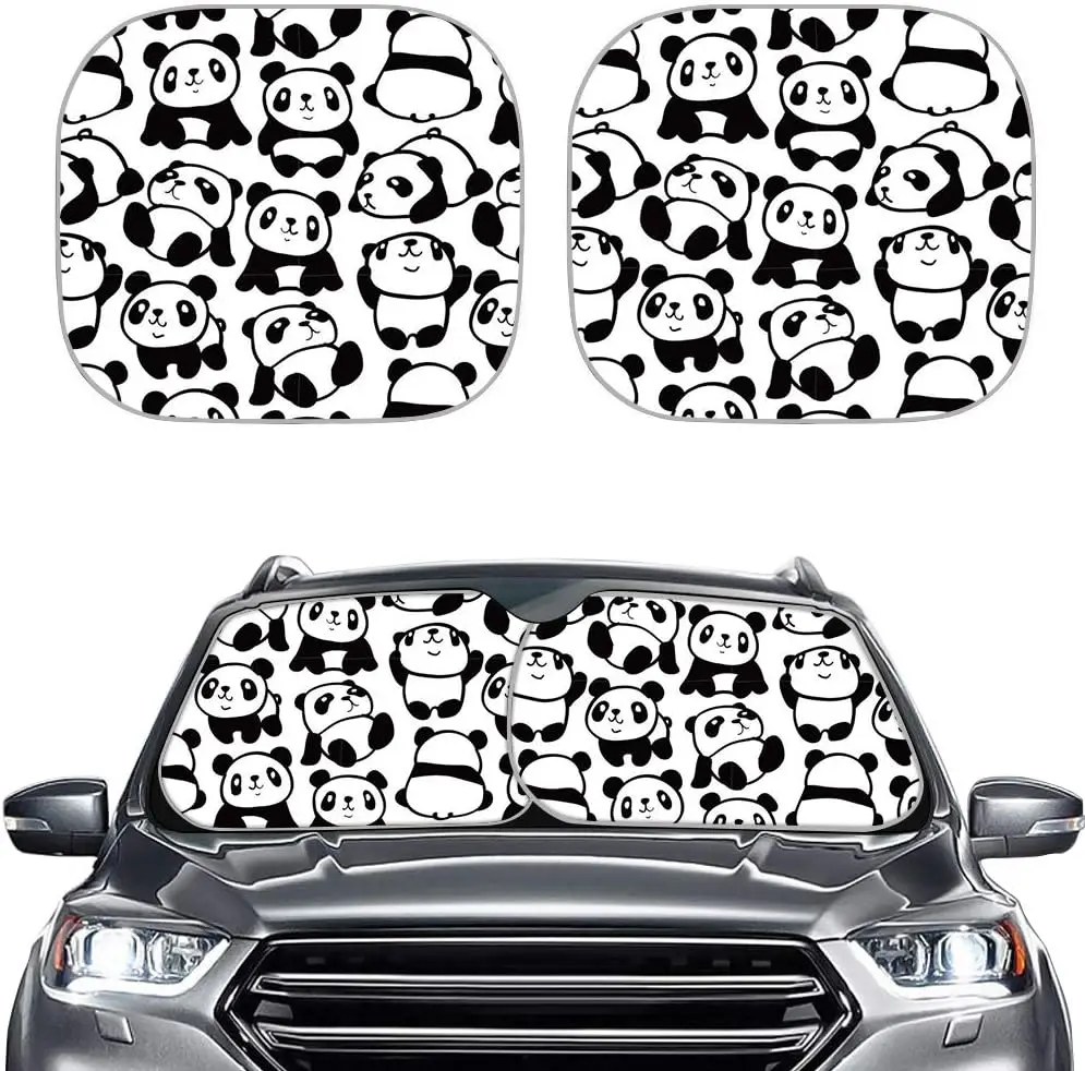 

Cute Cartoon Panda Print Windshield Sunshade Auto Sun Shade for Car Front Window Sun Visor,Animal Design Kawaii UV Ray 2PC