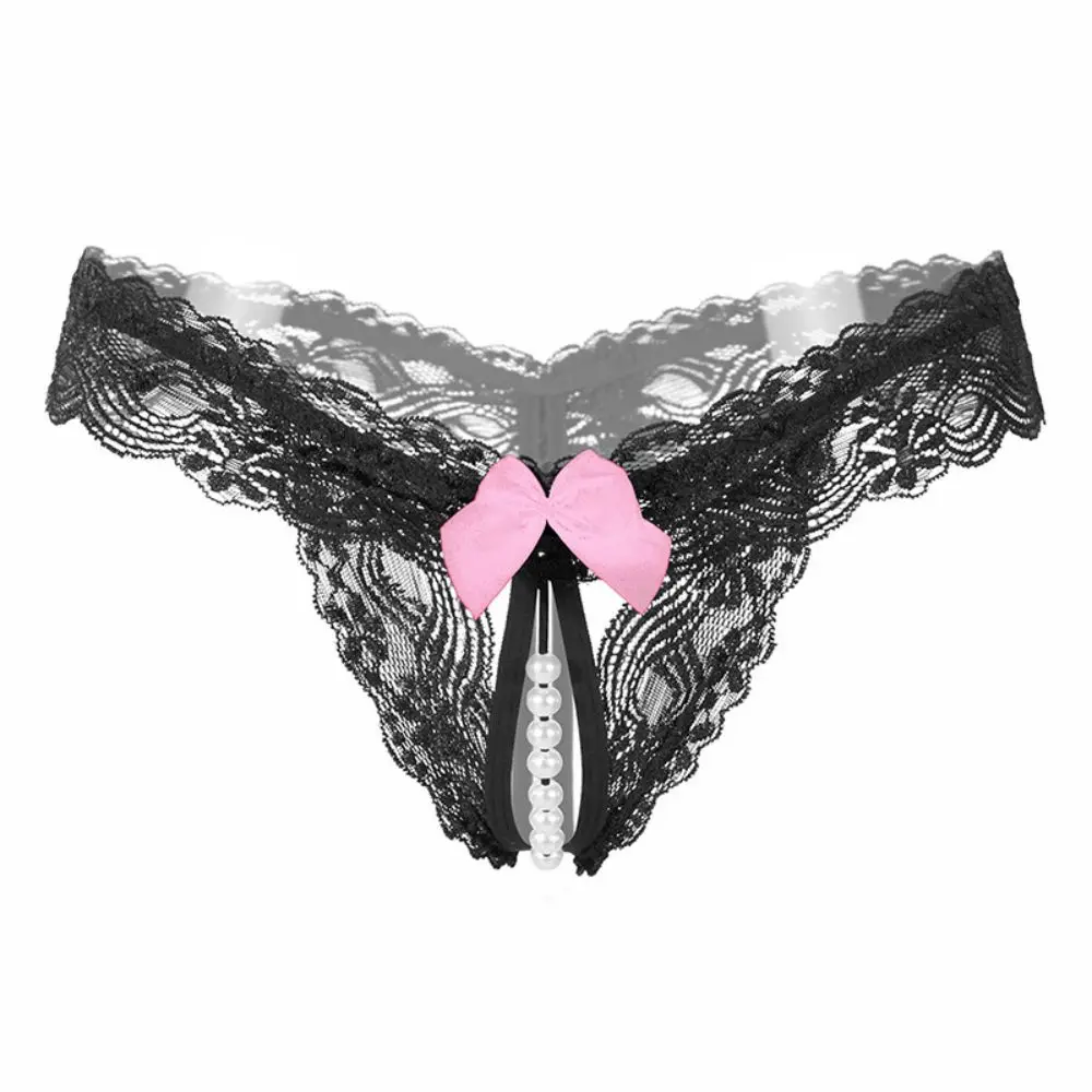 

Sexy Pearl Thong High Elastic Female Open Range Underwear Lace Transparent Temptation T Pants Women'S Sexys Panties
