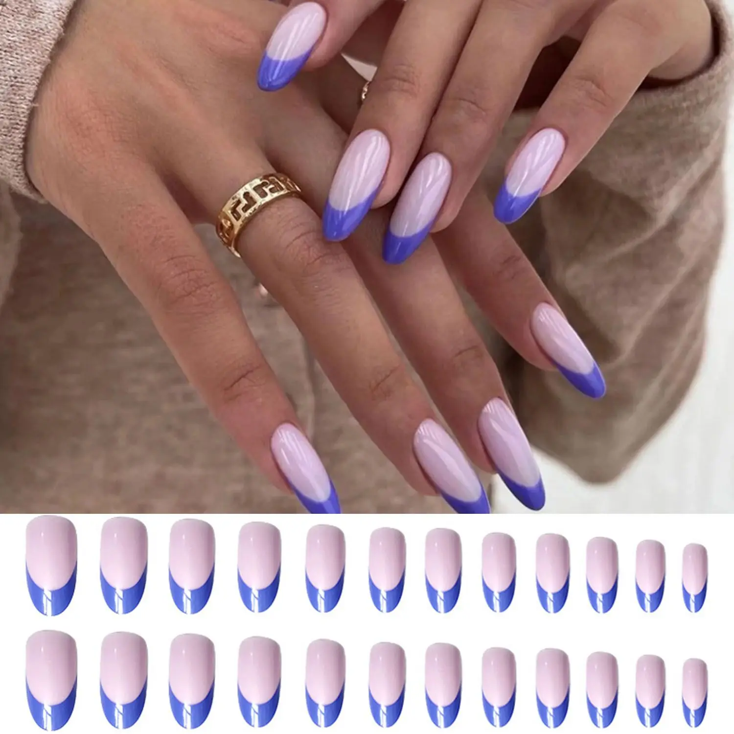 

Detachable Artificial Full Cover Manicure Tool Wearable Fake Nails Nail Tips Blue&Purple Long Almond False Nail Tip