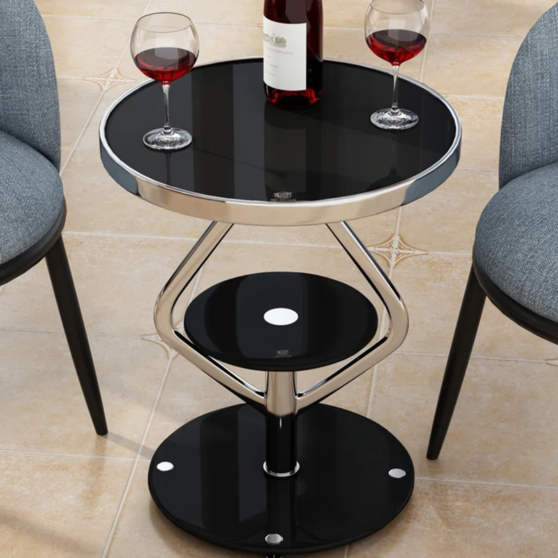 

Metal Balcony Coffee Table Round Aesthetic Stainless Steel Minimalist Coffee Table Unique Black Clear Neuble Home Furniture