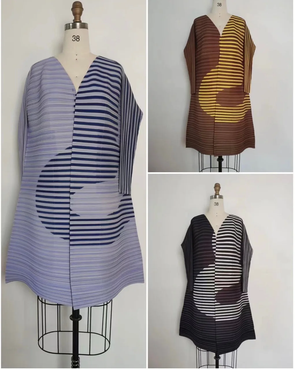 New women's striped print cardigan for fall 2022 Miyak fold Fashion loose large size slim medium long cardigan