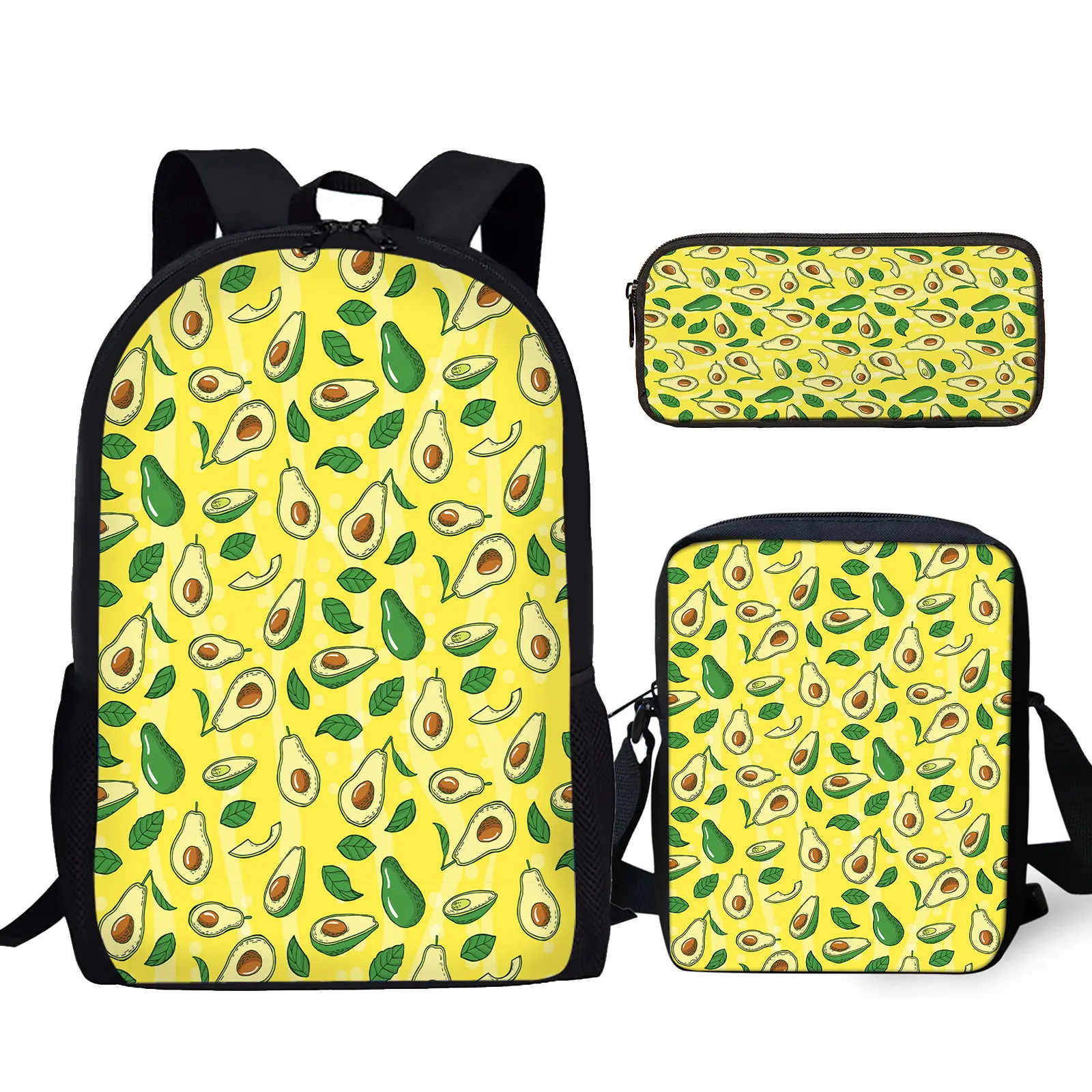 

YIKELUO Tropical Fruit/Aocado Print Teen Laptop Backpack Student Textbook Knapsack Zippered Casual Messenger Bag Pencil Case