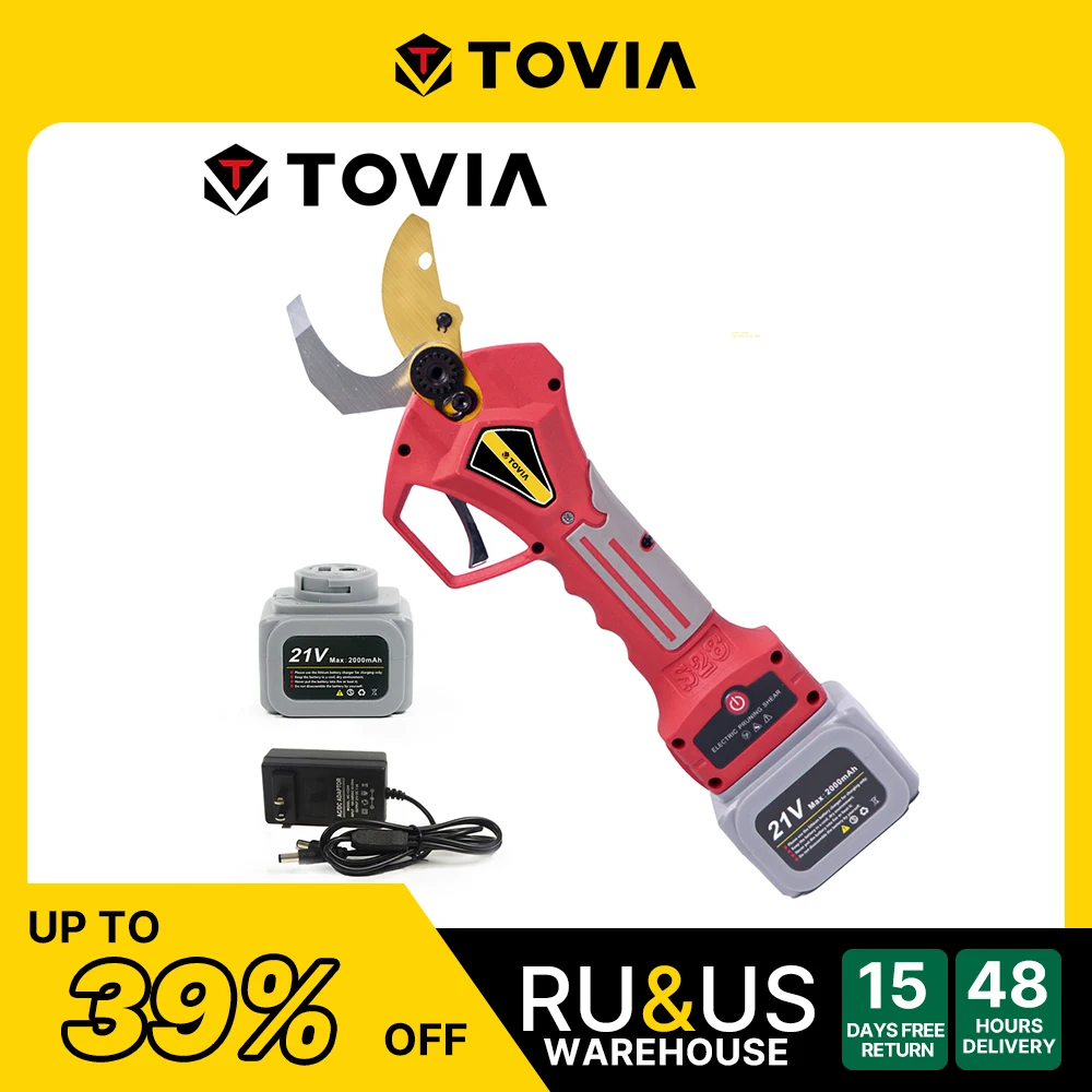 TTOVIA16.8V/21V Electric Pruning Shears 400W Brushless Cordless Prunner Lithium Powered Fruit Tree Bonsai Pruning with 2 Battery
