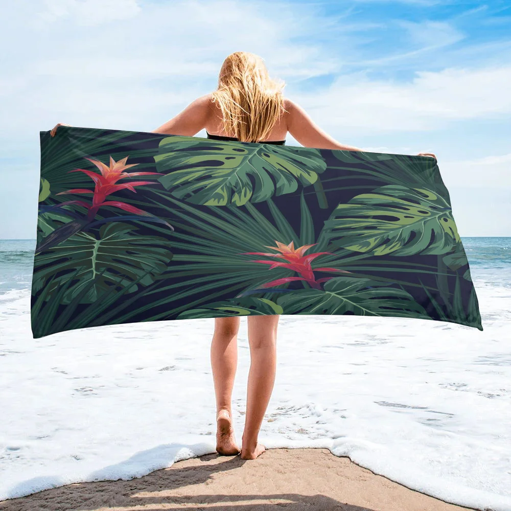 

Tropical Jungle Green Plant Flowers Leaves Bath Towel Camping Bathroom Accessories Microfiber Beach Towel Bath Towels for Adults