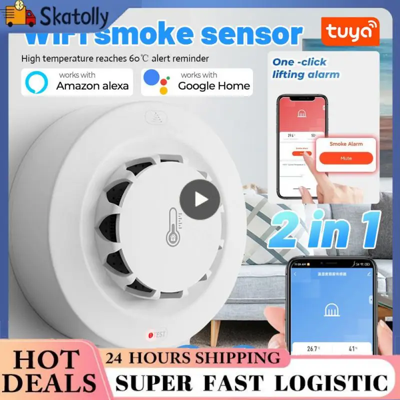 

Tuya Wifi Smoke Detector 2 In 1 120ma Temperature And Humidity Sensor Voice Control Timely Rescue Thermohygrometer Firefighter