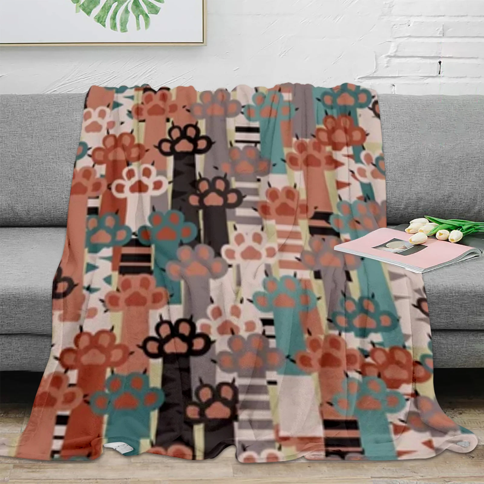 

Cat Paws Funny Background Flannel Blanket Warm Soft Sofa Blanket Winter Sheet Bedspread Camping Travel Blanket