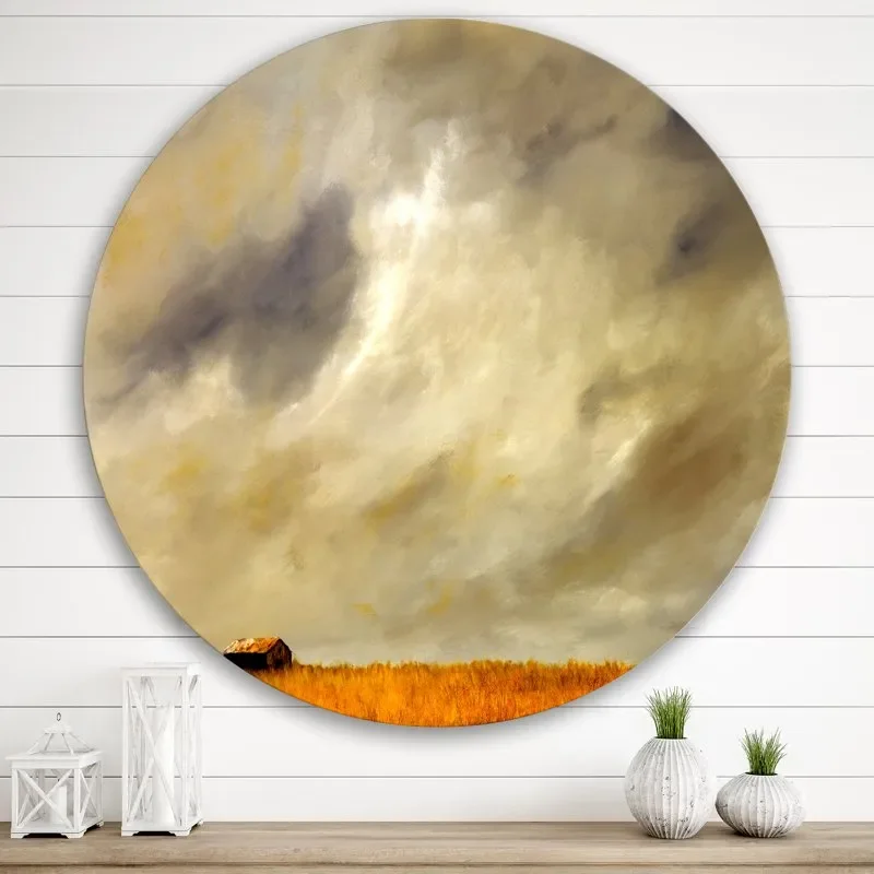 

'Desert Farmhouse Under Cloudy Sky I' Farmhouse Circle Metal Wall Art 36x36 - Disc of 36