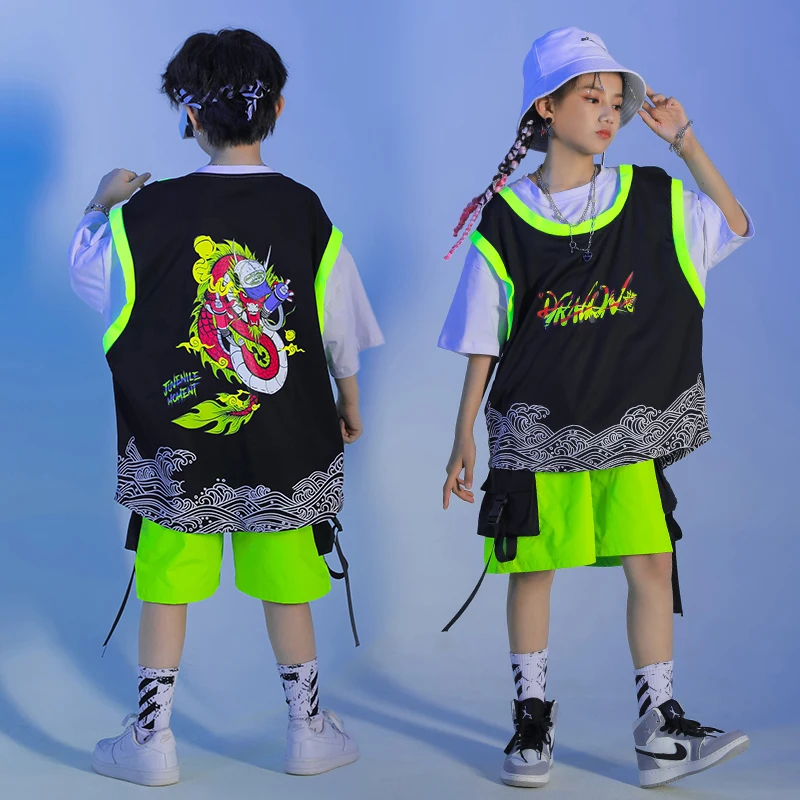 

Kids Teen Kpop Hip Hop Clothing Print T Shirt OversizeTee Tops Cargo Shorts Streetwear For Girl Boy Jazz Dance Costume Clothes