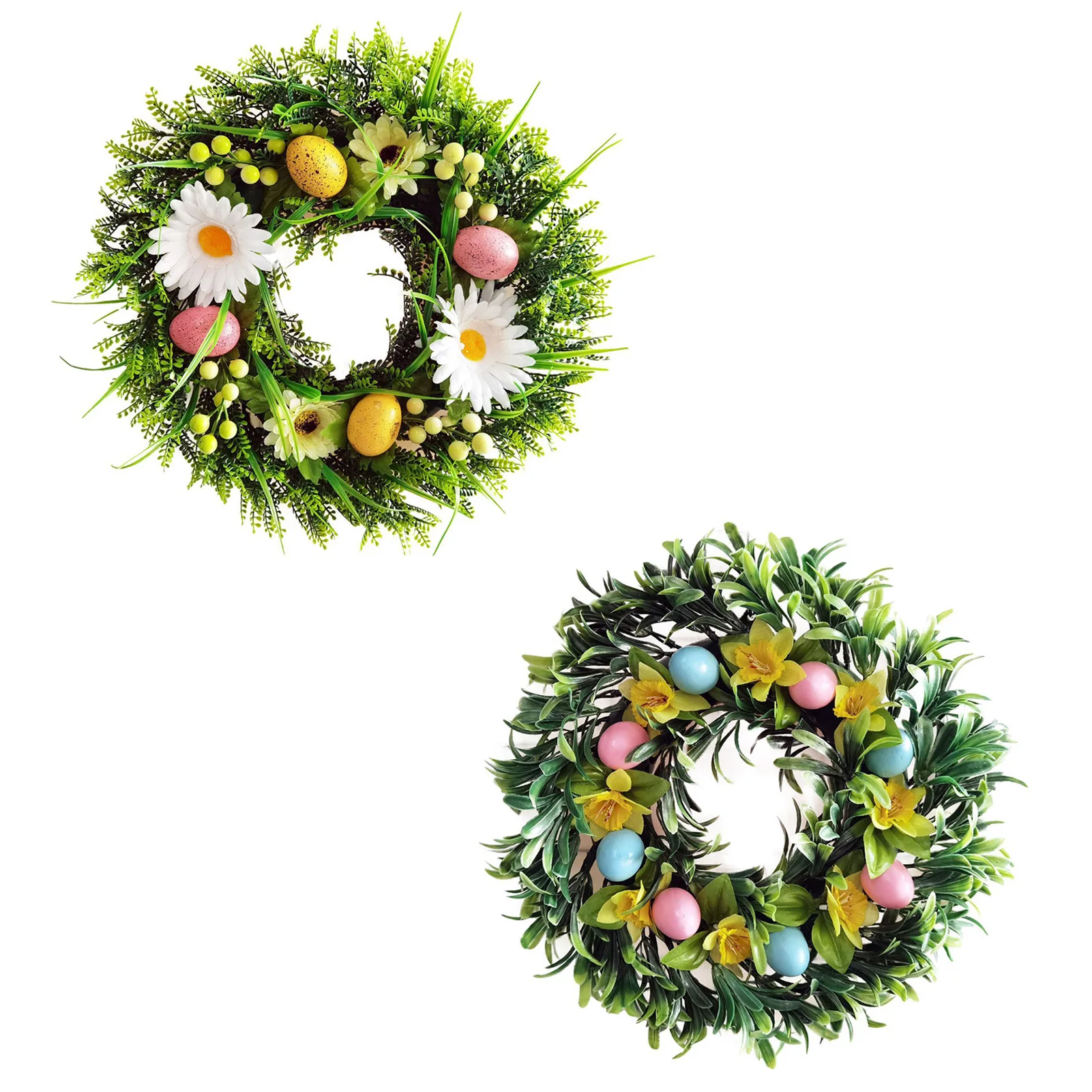 

Easter Wreath with Colorful Eggs Spring Easter Wreath with Daisy Flowers for Front Door Wall Window Holiday Decor