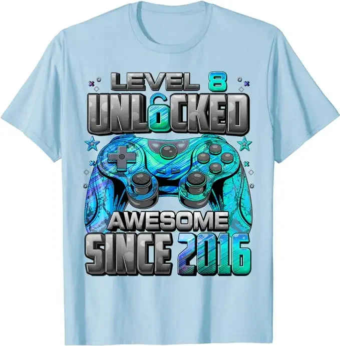 Разблокированная удивительная игровая футболка уровня 8 на день рождения с 2016